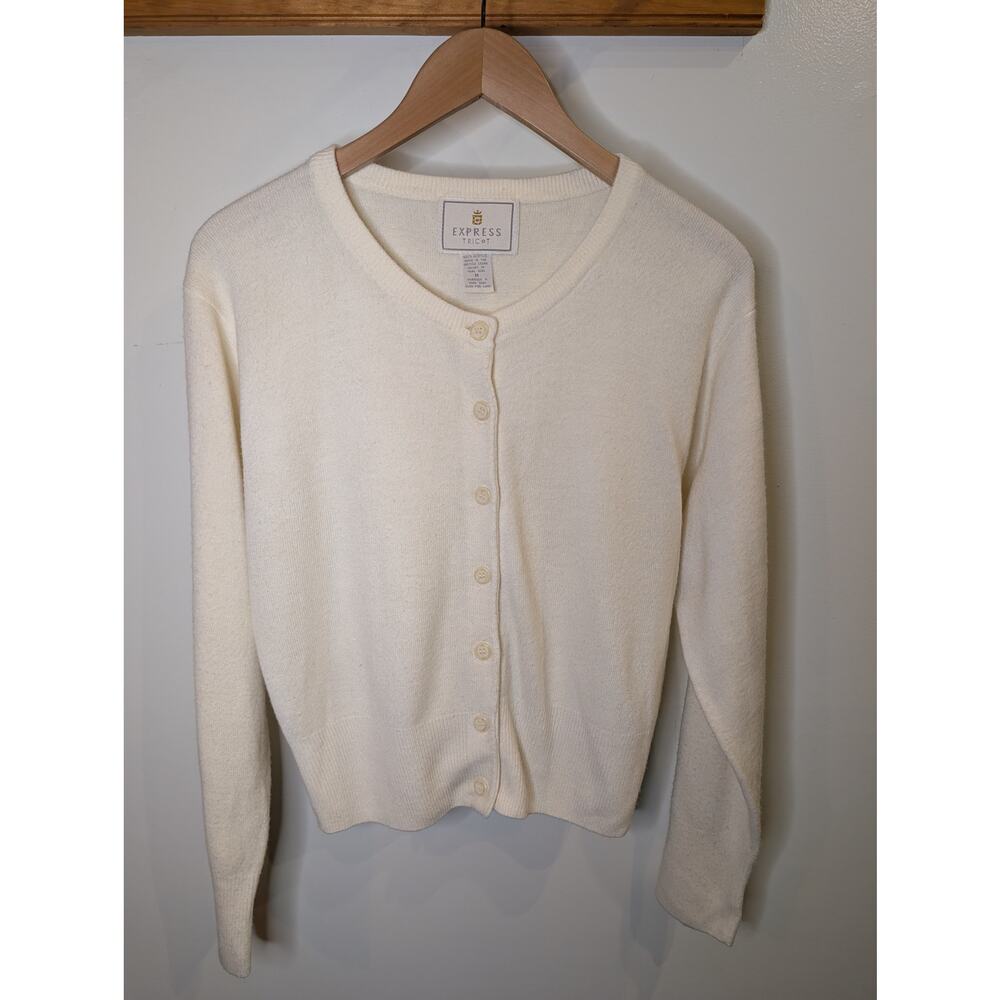 Express Tricot Vintage Cream Ivory Button Front Cardigan Y2K 90s Medium